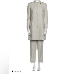 Vtg Celine Creamy Light Gray Suit Set / Trench Jacket Size Small / FR 36